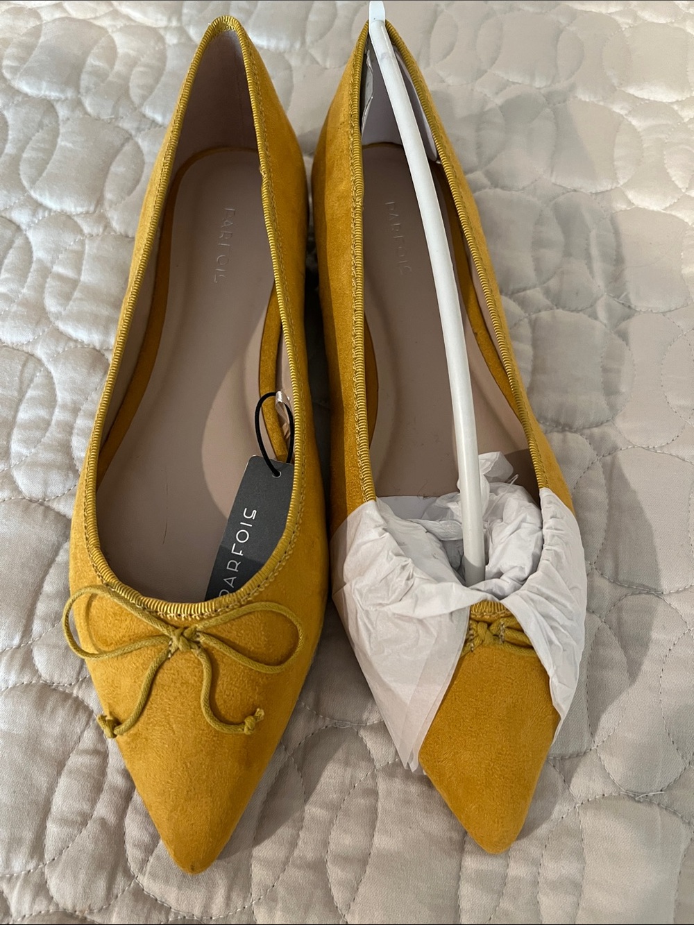 Pointed Toe Mustard Yellow Suede Ballet Flats with Bow